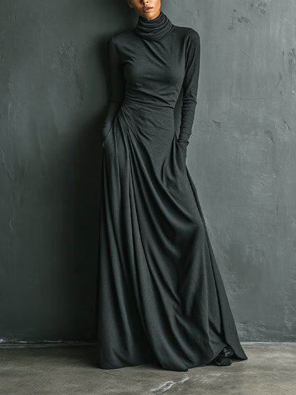 Women's Charcoal Cotton Turtleneck Maxi Dress – ModClo
