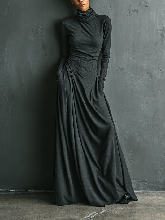 Women's Charcoal Cotton Turtleneck Maxi Dress – ModClo
