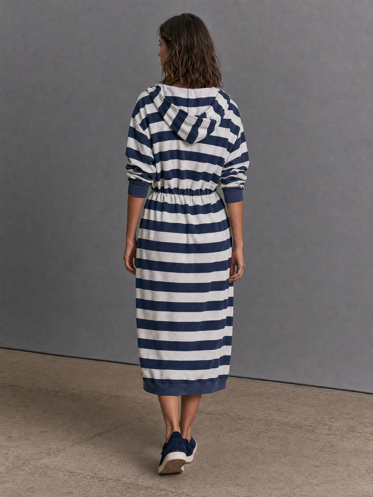 Women's Hooded Drawstring Striped Midi Dress – ModClo