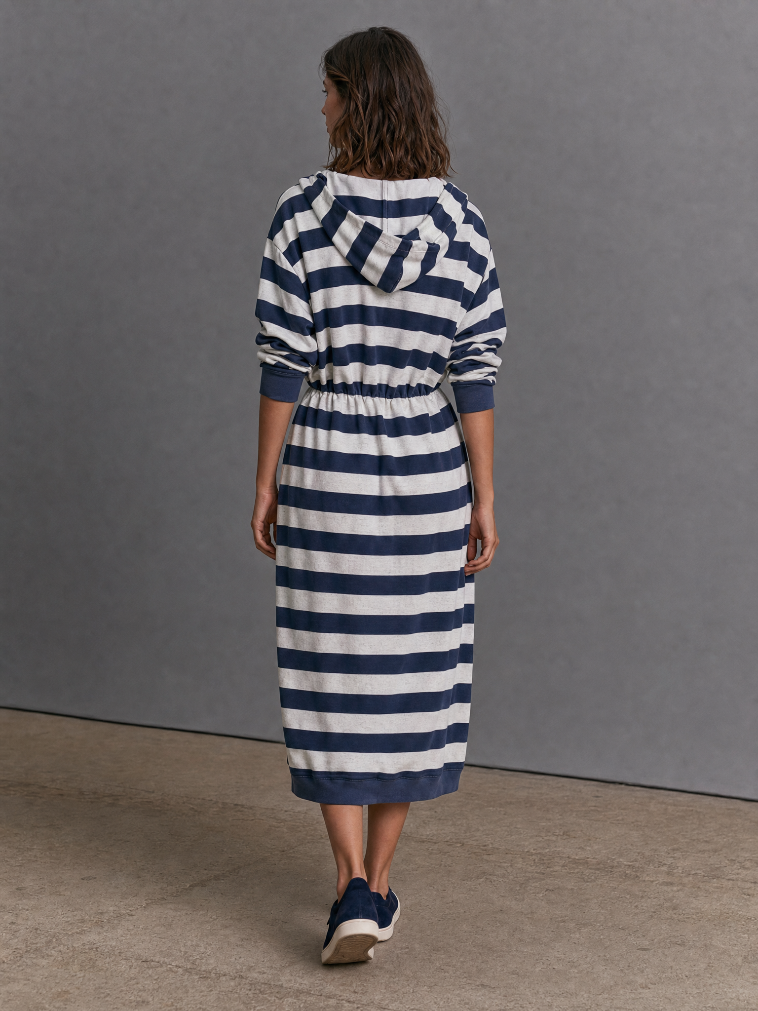 Women's Hooded Drawstring Striped Midi Dress – ModClo