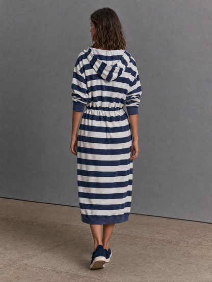 Women's Hooded Drawstring Striped Midi Dress – ModClo