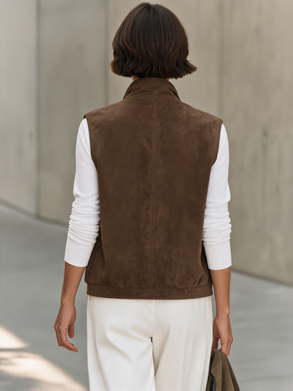 Women's Brown Utility Stand Collar Vest – ModClo