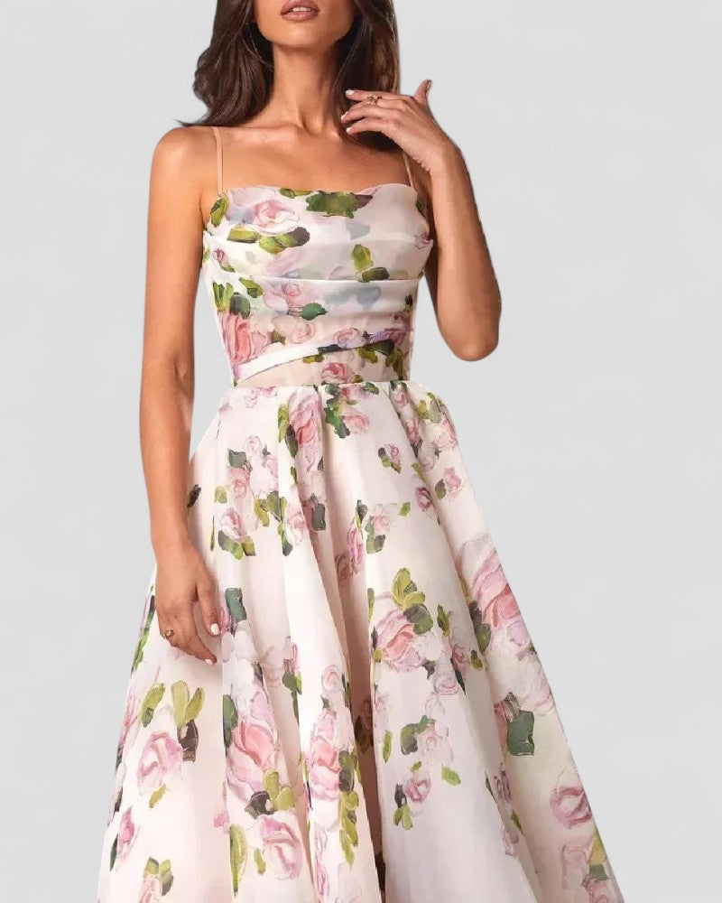 Romantic Floral Organza Midi Dress for Elegant Summer Looks
