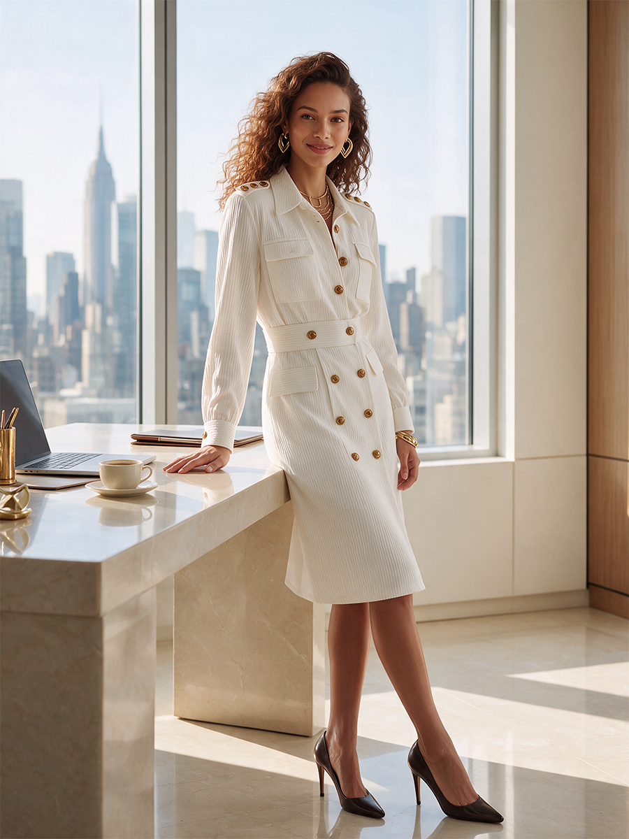 Women's Long Sleeve Belted Cargo Midi Dress – ModClo