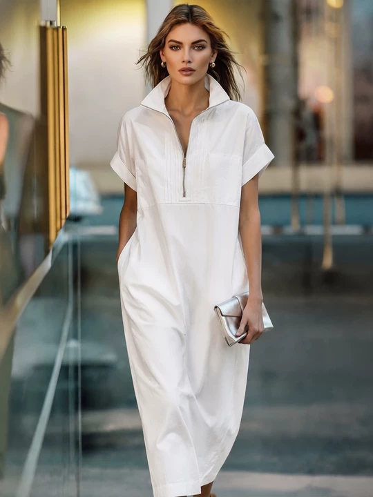 Women's White Cotton Shirt Dress – ModClo