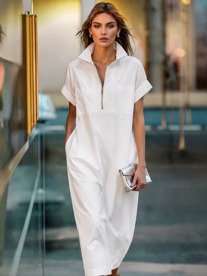 Women's White Cotton Shirt Dress – ModClo