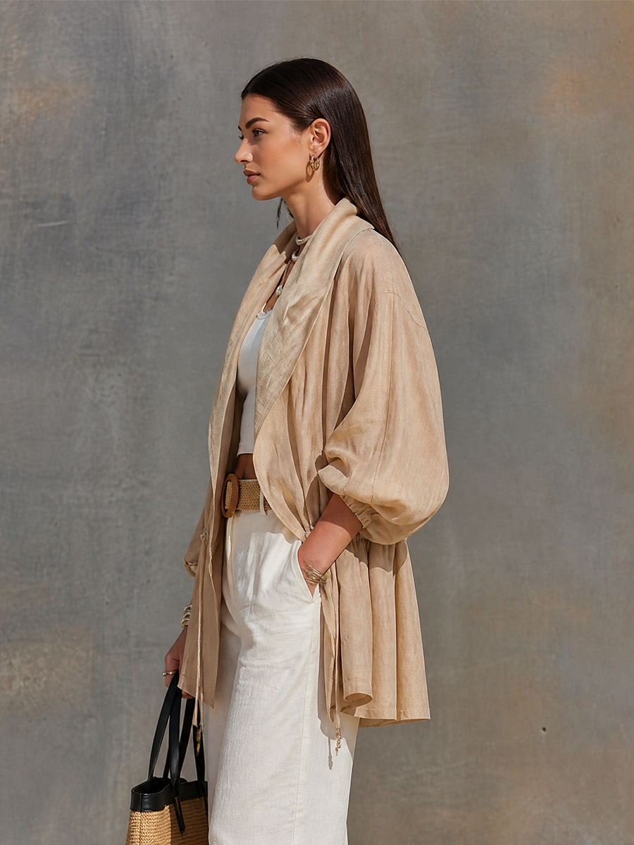 Women's Khaki Linen Lapel Oversized Jacket – ModClo