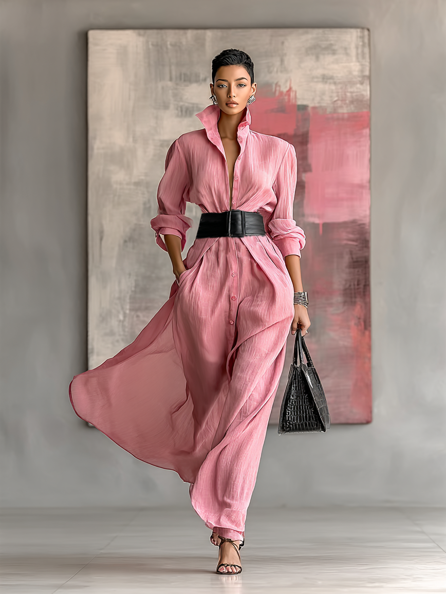 Women's Long Sleeve Lapel Shirt Dress – ModClo