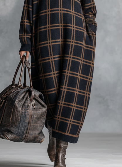 Women's Knit Zipper Plaid Maxi Dress – ModClo