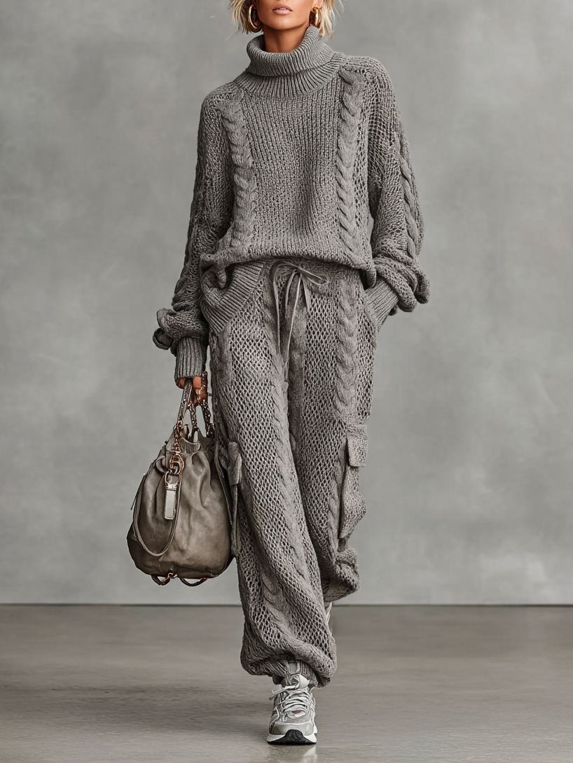 Women's Knit Turtleneck Cargo Trouser Set – ModClo