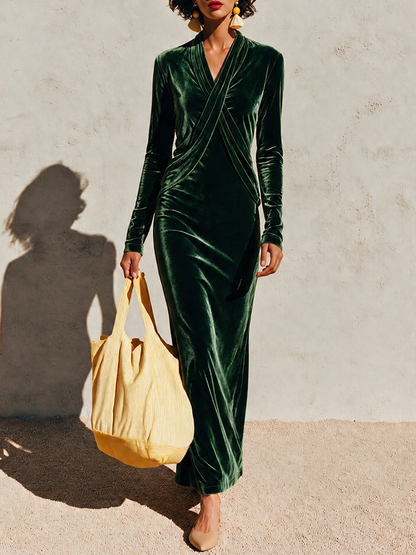 Women's Velvet Wrap Maxi Dress – ModClo