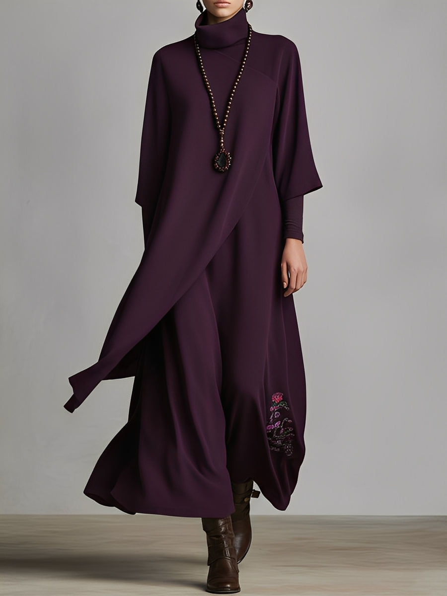 Women's Cotton Turtleneck Embroidered Maxi Dress – ModClo