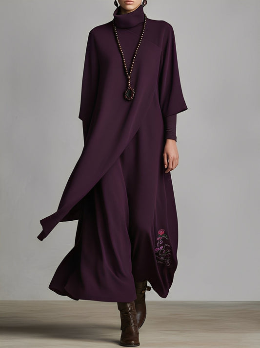 Women's Cotton Turtleneck Embroidered Maxi Dress – ModClo