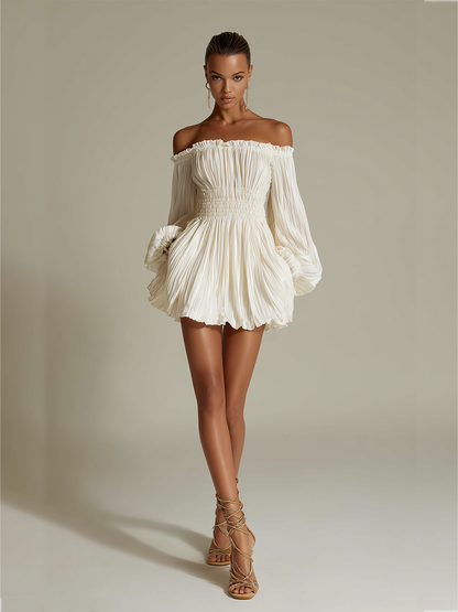 Women's Ivory Ruched Pleated Dress – ModClo