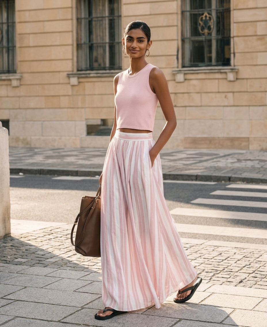 Women's Pink Knit Round Neck Sleeveless Maxi Skirt – ModClo