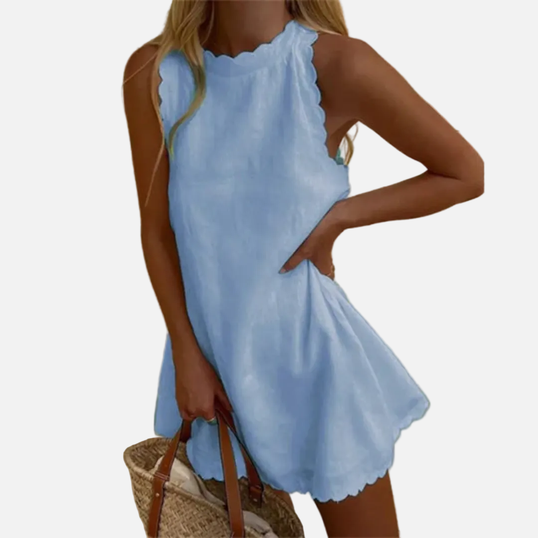 Women's Sleeveless Linen Mini Dress | Halter Neck Flowy Summer