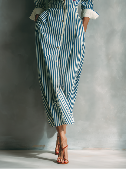 Women's White Cotton Striped Shirt Dress – ModClo