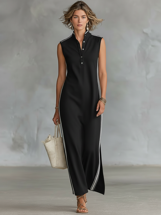 Women's Sleeveless Athletic Henley Maxi Dress – ModClo