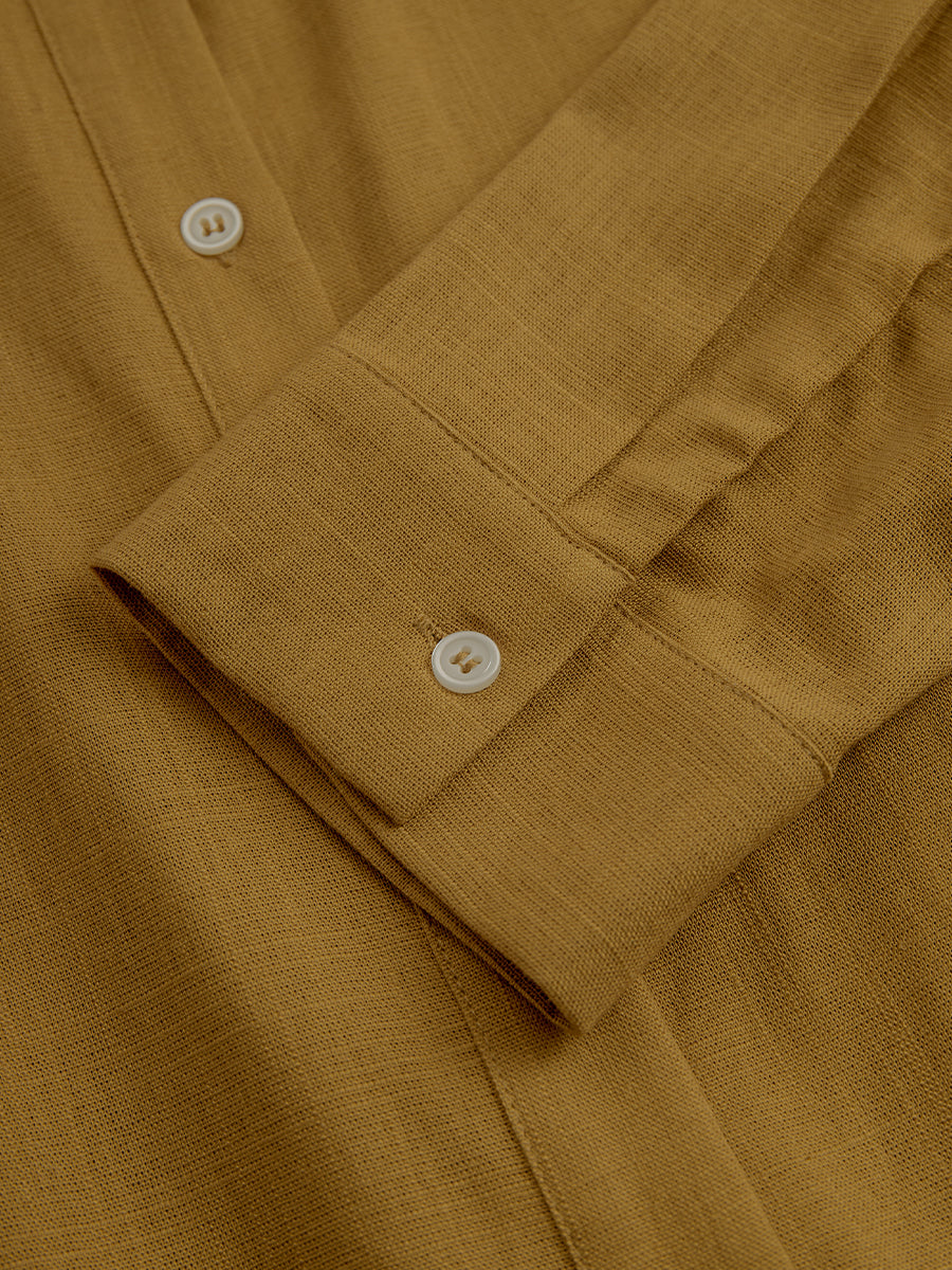 Women's Mustard Linen Belted Shirt Dress – ModClo