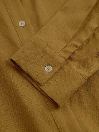 Women's Mustard Linen Belted Shirt Dress – ModClo