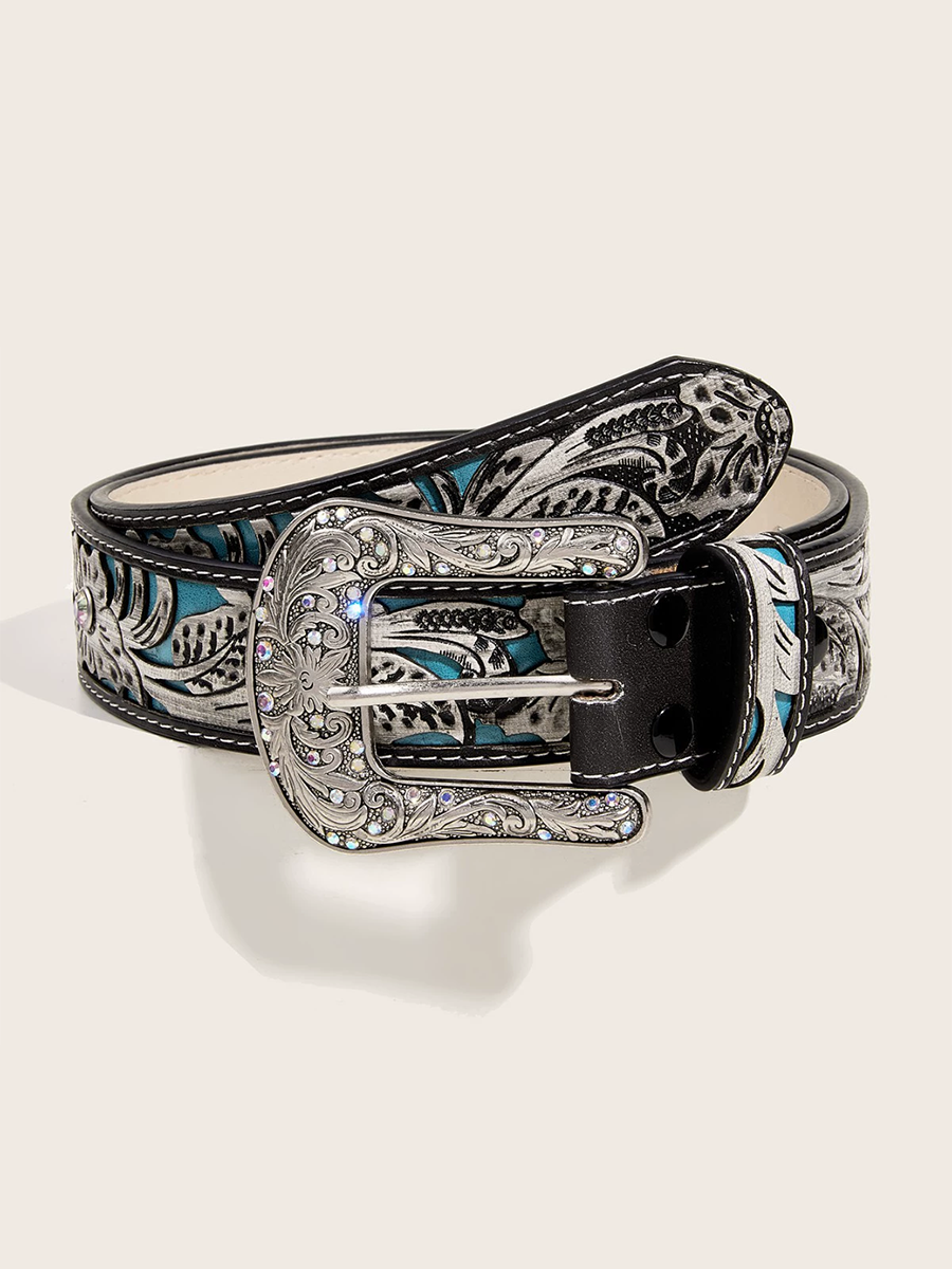 Women's Leather Embossed Rhinestone Belt – ModClo