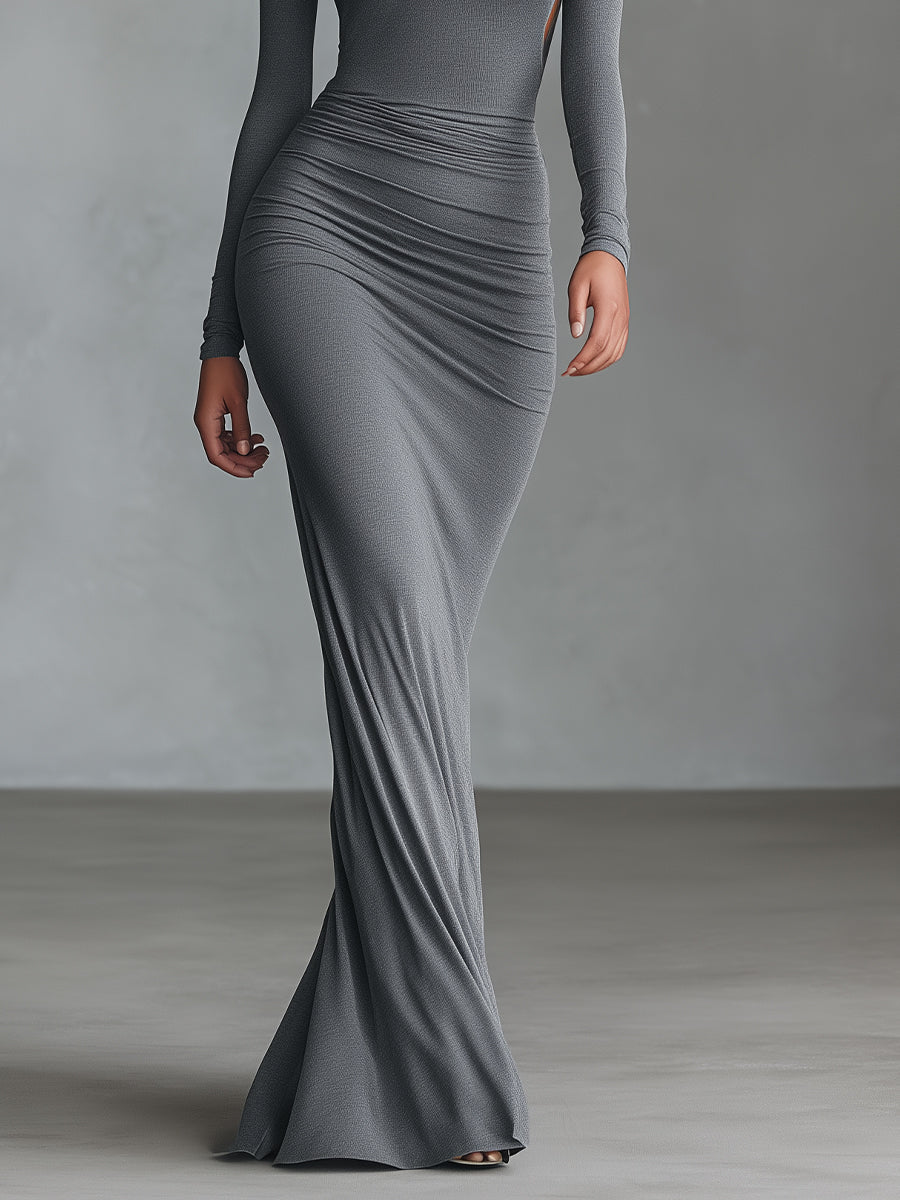 Women's Grey Cotton Ruched Maxi Dress – ModClo