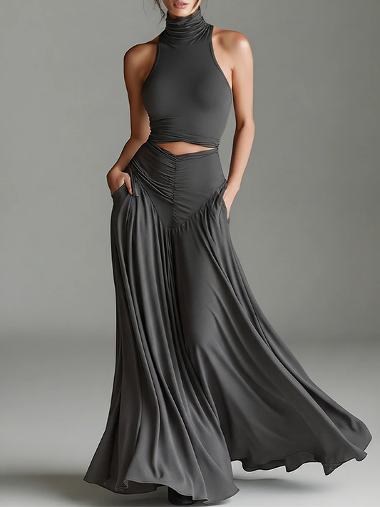 Women's Grey Knit Turtleneck Halter Dress – ModClo