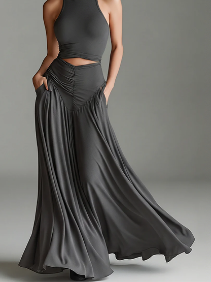 Women's Grey Knit Turtleneck Halter Dress – ModClo