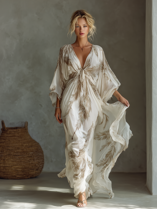 Women's Ivory Chiffon Print Maxi Dress – ModClo