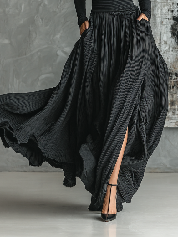 Women's Black Turtleneck Pleated Skirt Set – ModClo