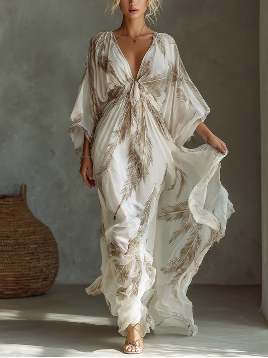Women's Ivory Chiffon Print Maxi Dress – ModClo