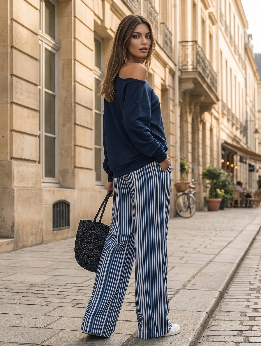 Women's White Woven Striped Set – ModClo
