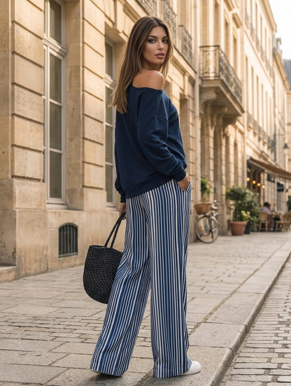 Women's White Woven Striped Set – ModClo