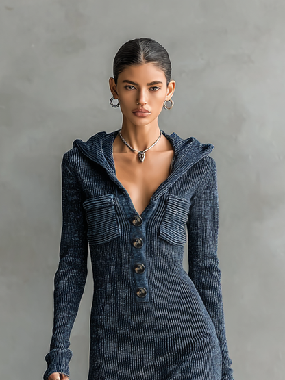 Women's Knit Hooded Slim Fit Maxi Dress – ModClo