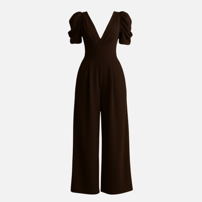 Women's Puff Sleeve Wide Leg Jumpsuit - Elegant Resort Wear