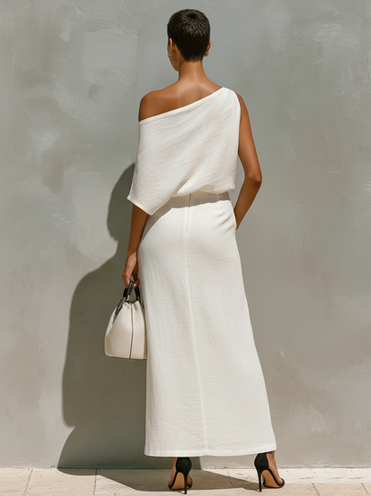 Women's White Linen Slit Set – ModClo