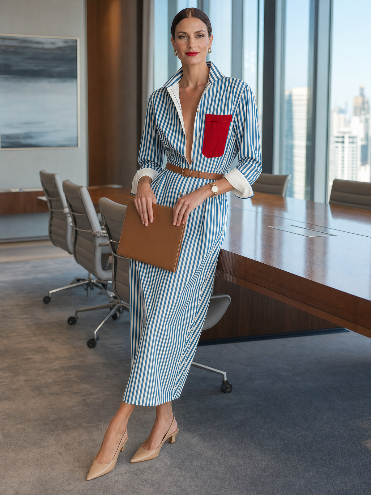 Women's White Cotton Striped Shirt Dress – ModClo