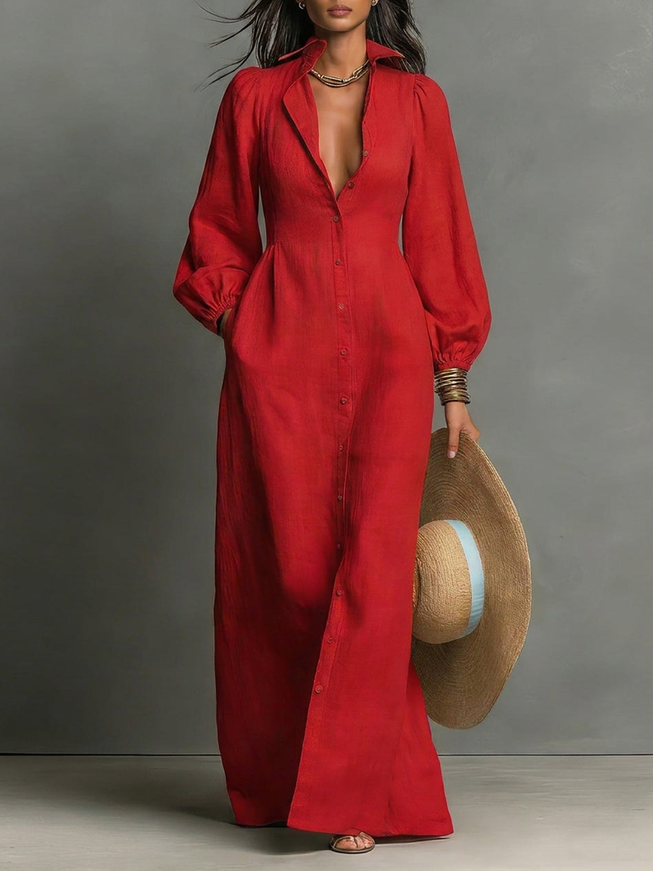 Women's Long Sleeve Single Breasted Maxi Dress – ModClo