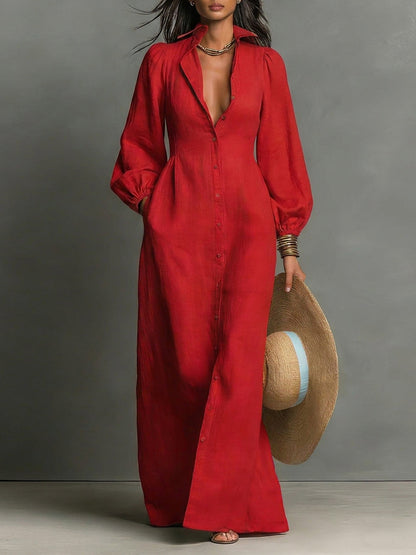 Women's Long Sleeve Single Breasted Maxi Dress – ModClo