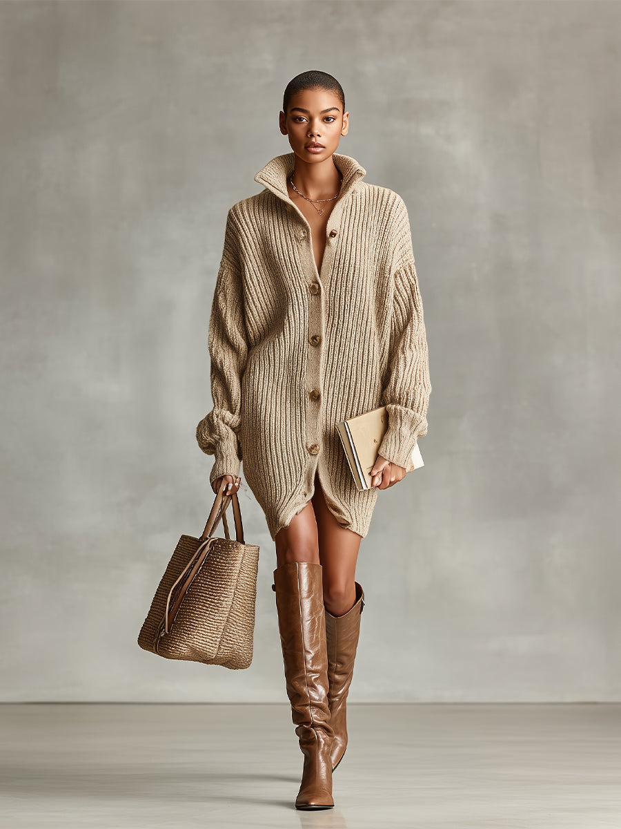 Women's Camel Oversized Cardigan Dress – ModClo