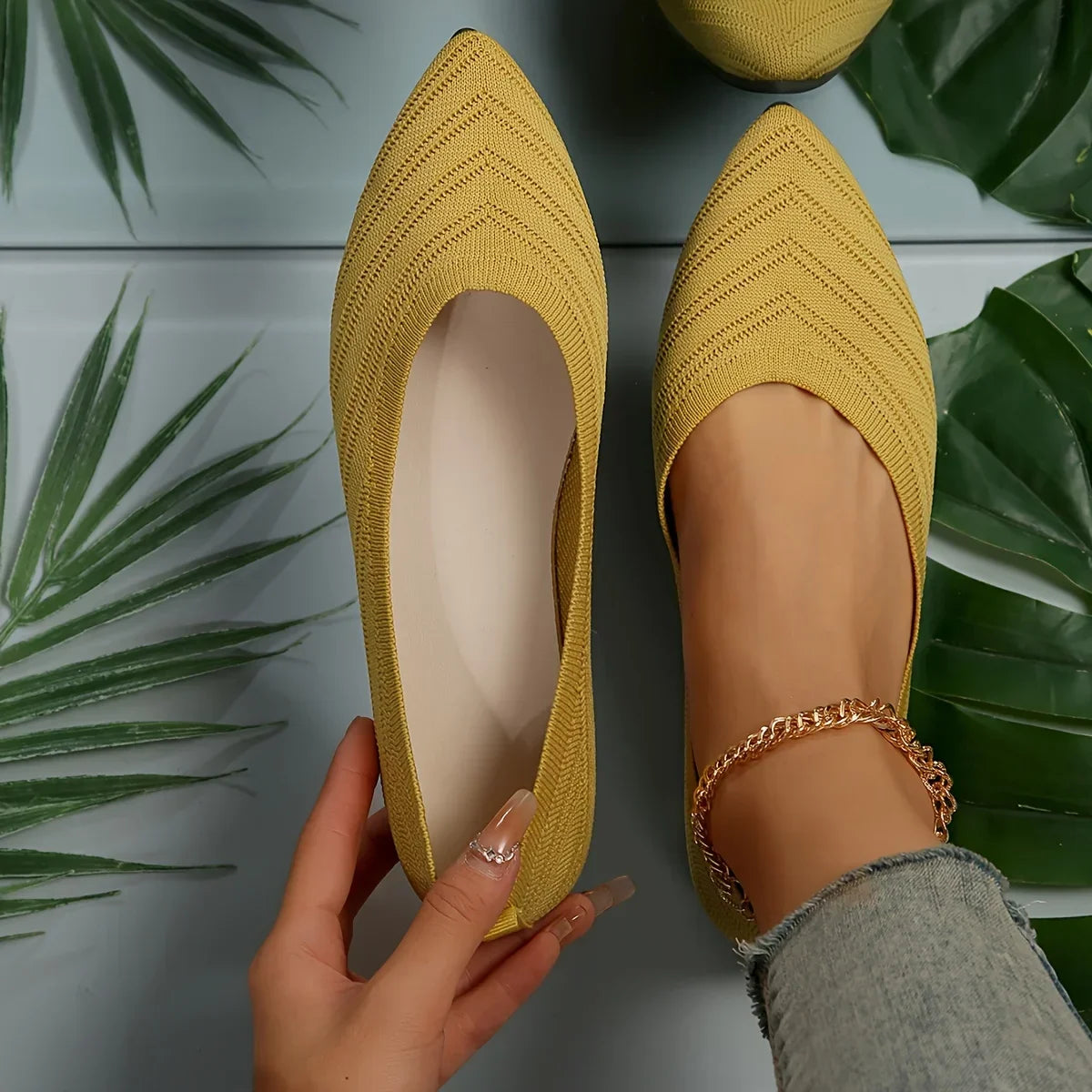 Women's Knit Pointed Toe Ballet Flats
