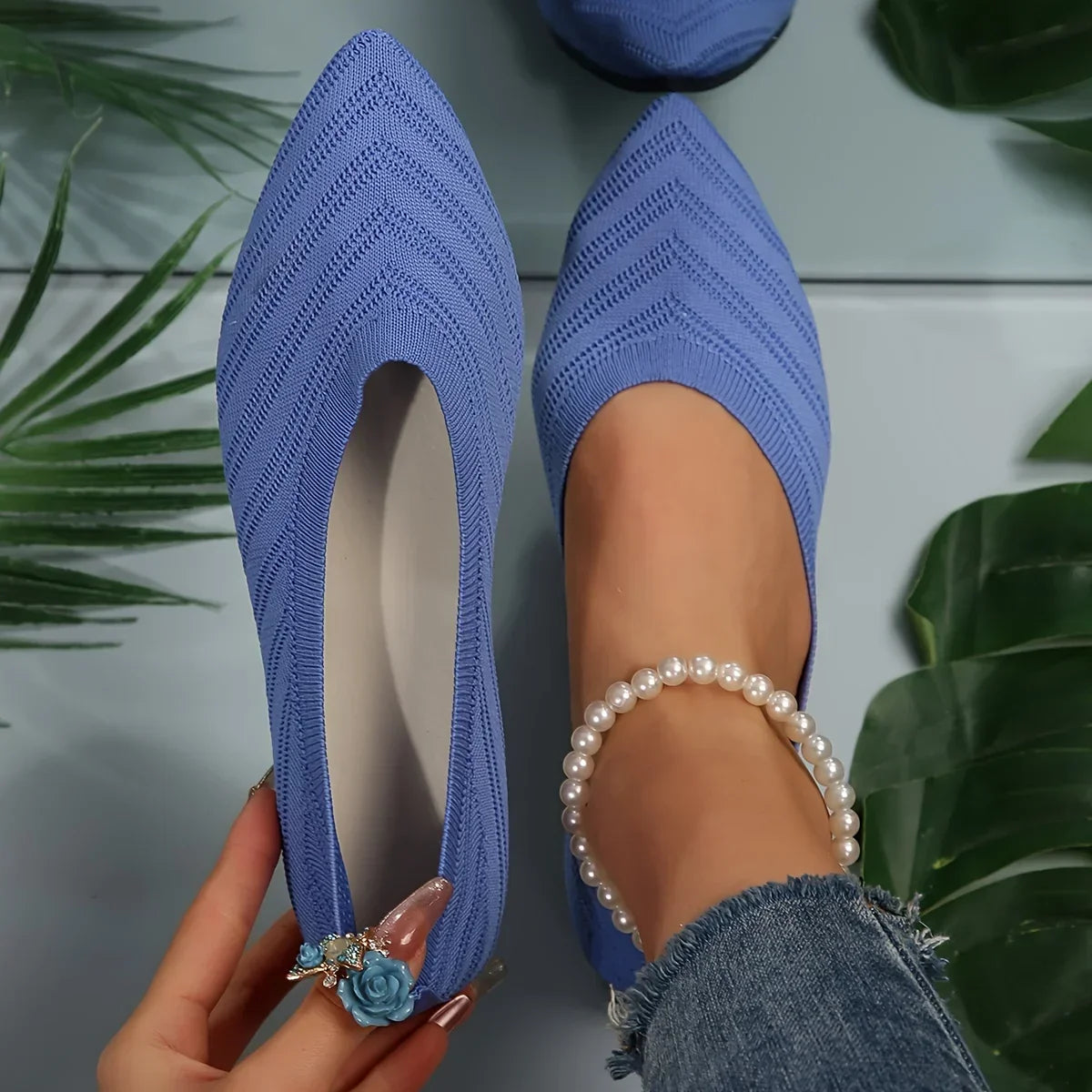 Women's Knit Pointed Toe Ballet Flats
