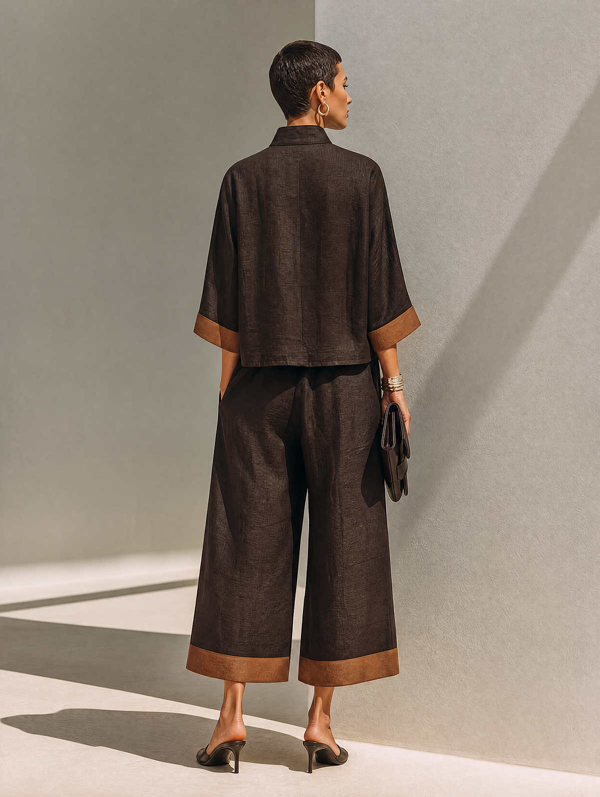 Women's Brown Linen Trouser Set – ModClo