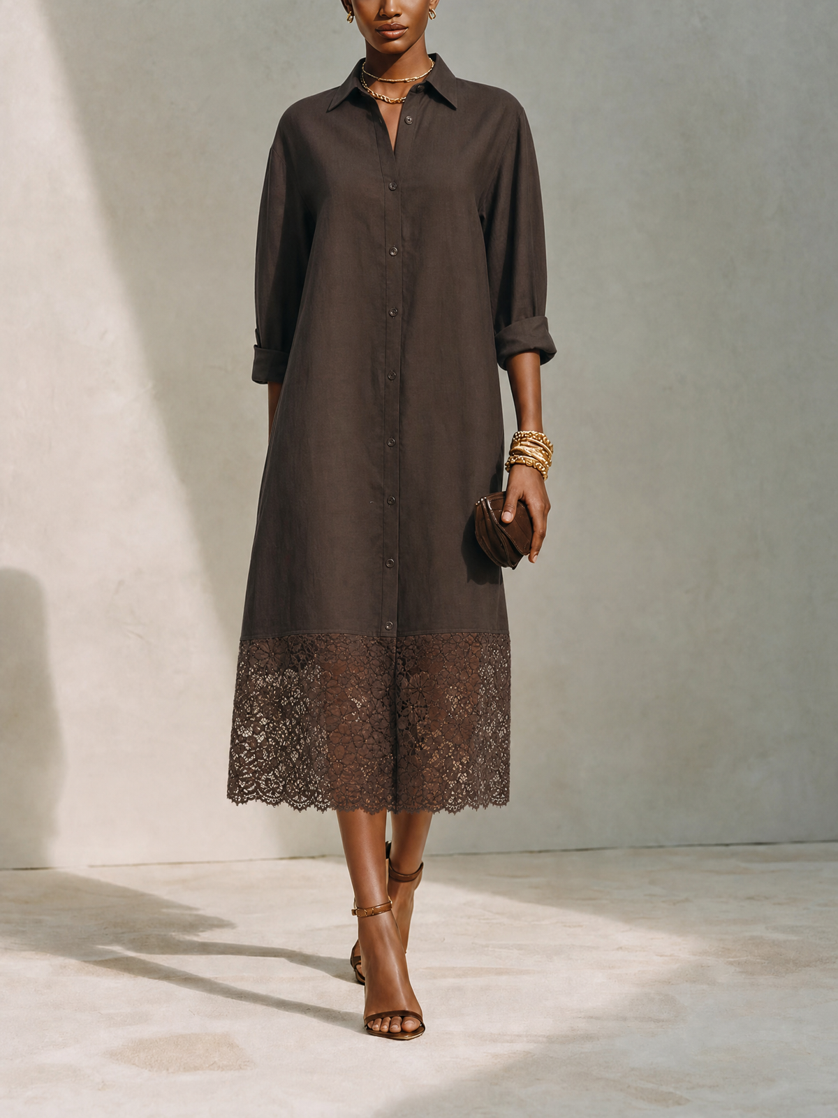 Women's Brown Linen Shirt Dress – ModClo