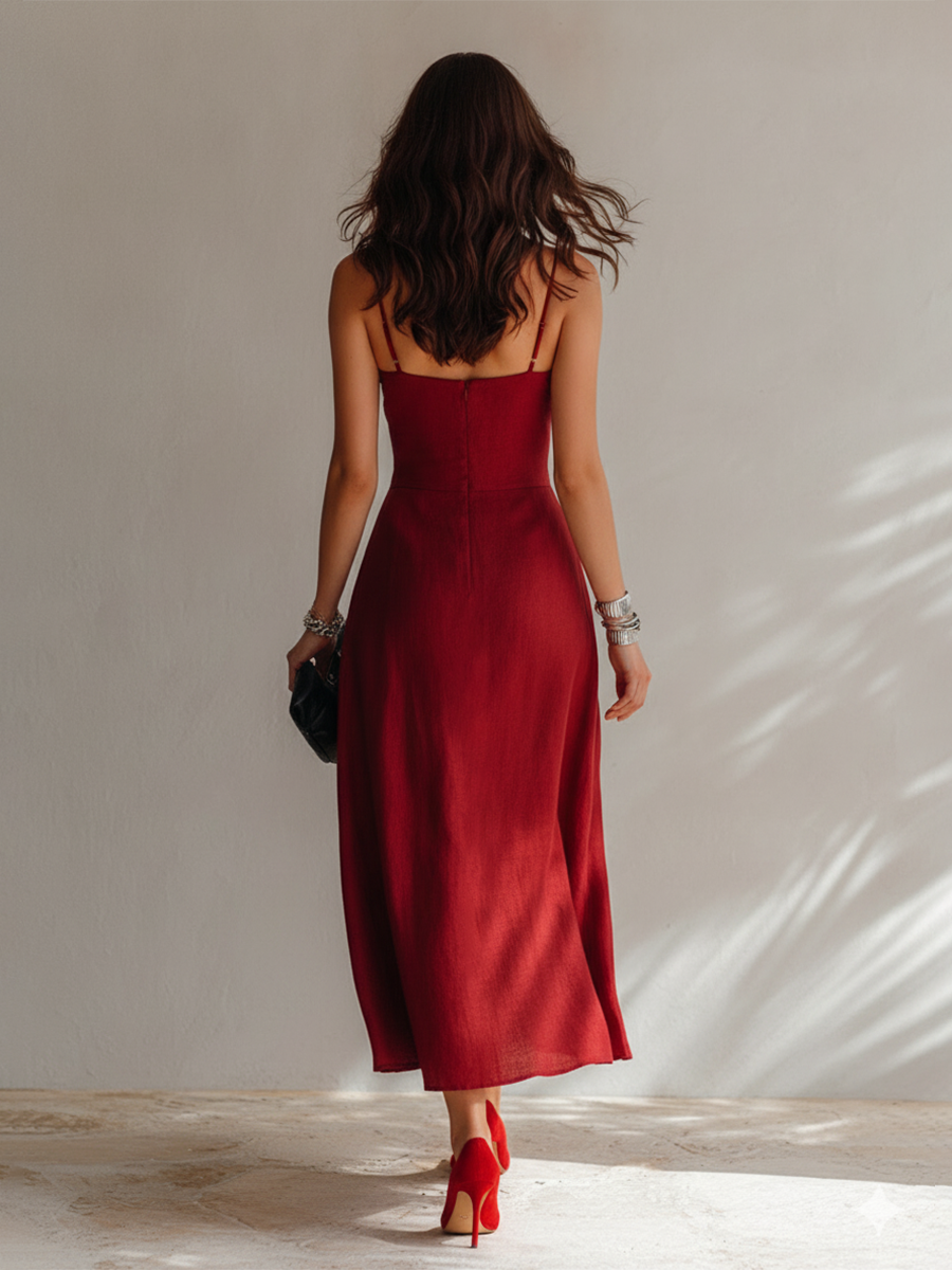 Women's Linen Ruched Midi Dress – ModClo
