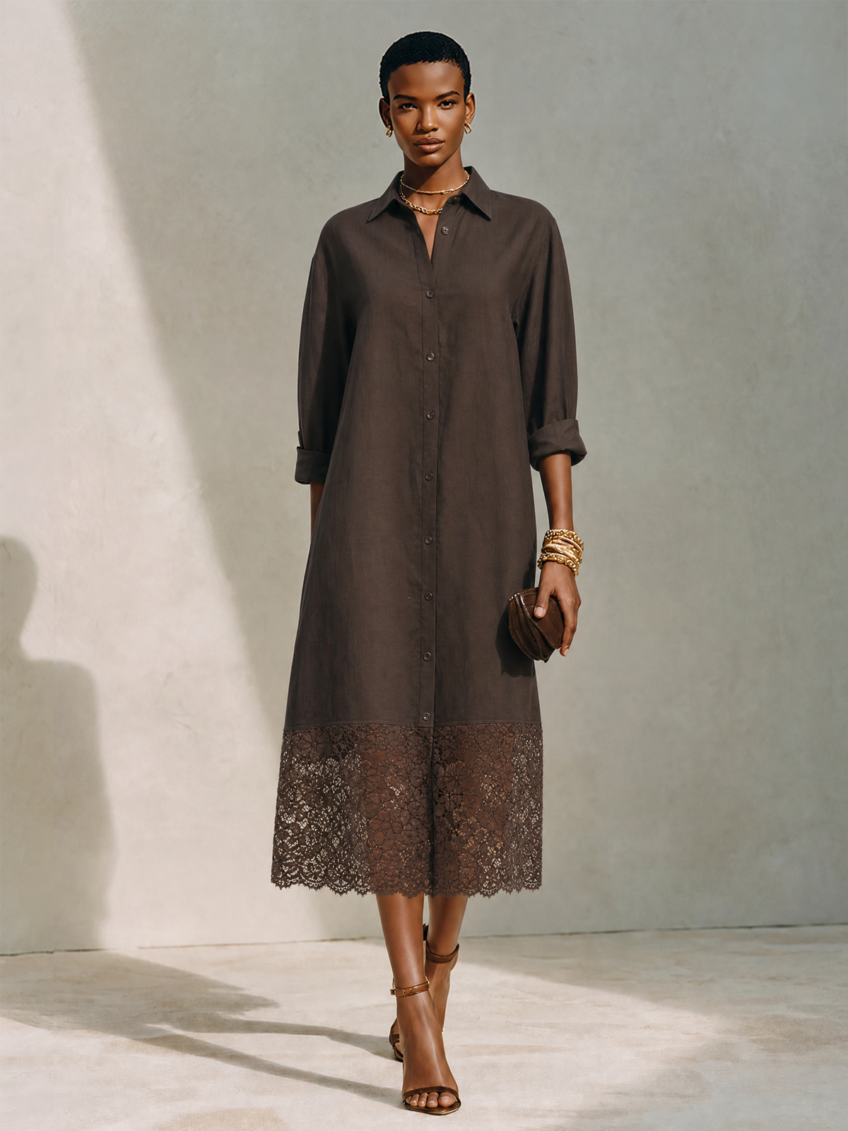 Women's Brown Linen Shirt Dress – ModClo