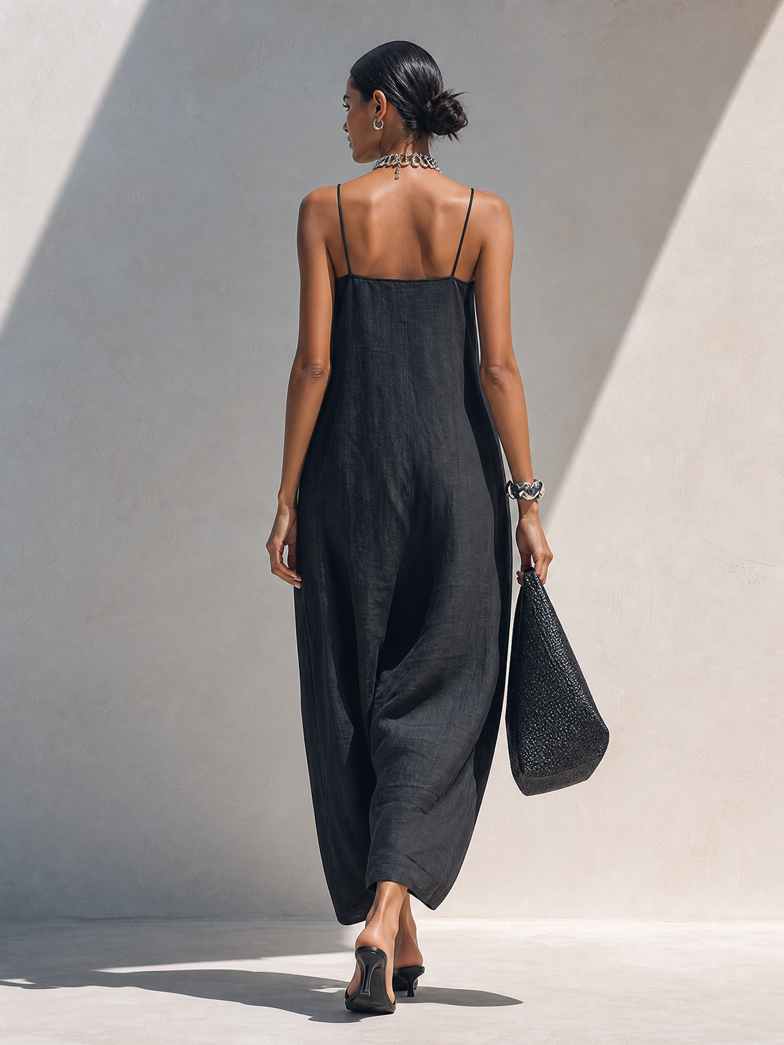 Women's Black Solid Ruffle Maxi Dress – ModClo