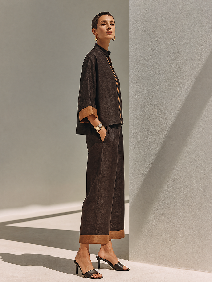 Women's Brown Linen Trouser Set – ModClo