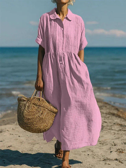 Women's Linen Button Shirt Dress