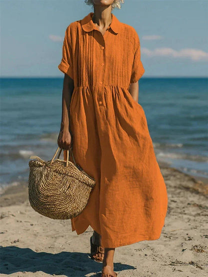 Women's Linen Button Shirt Dress